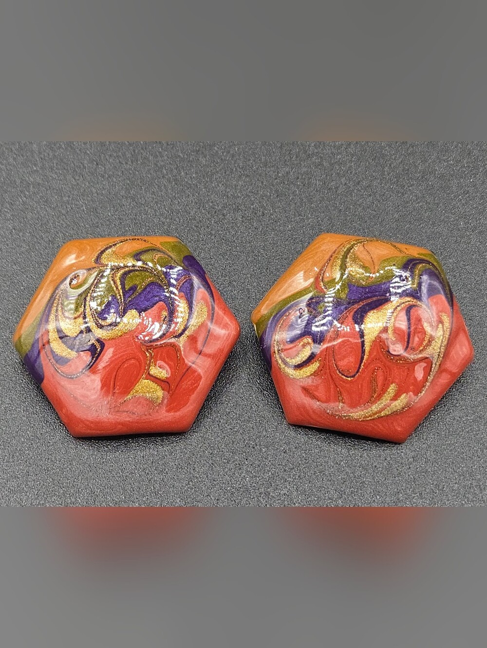1980s Enamel Swirk Hexagonal Earrings
